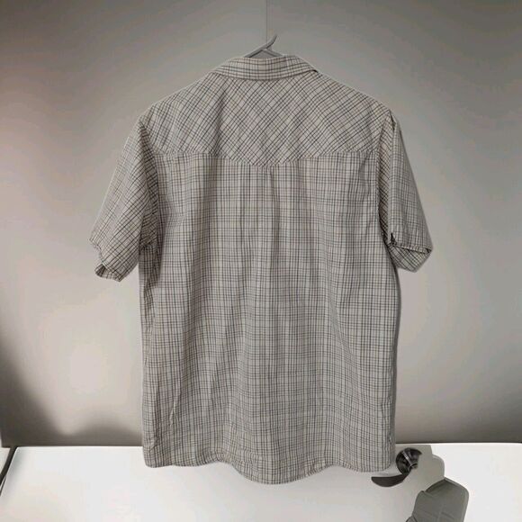 The North Face Tan Brown Plaid Button Front Short Sleeve Shirt - Men's Size L - Picture 2 of 7